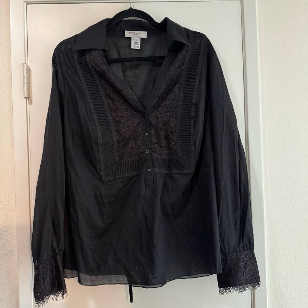 Nine West Black Blouse with Lace - Size 16W.